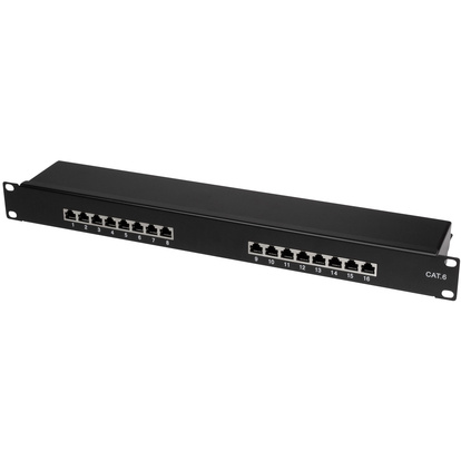 Patchpanel 16-portar Cat6 för 19" rack U1 Svart