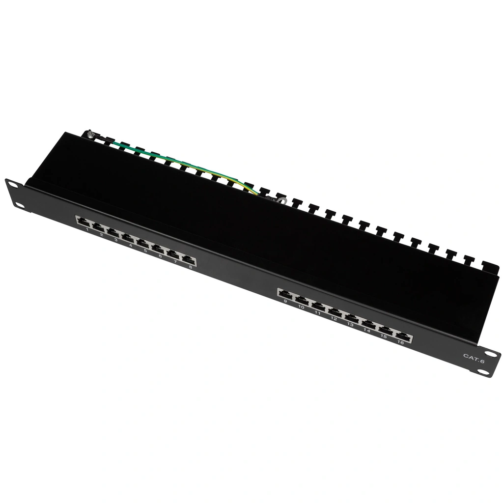 Patchpanel 16-portar Cat6 för 19" rack U1 Svart