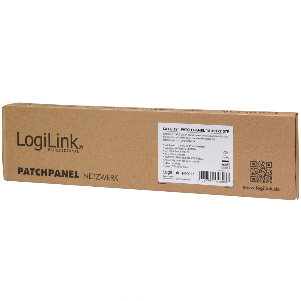 Patchpanel 16-portar Cat6 för 19" rack U1 Svart