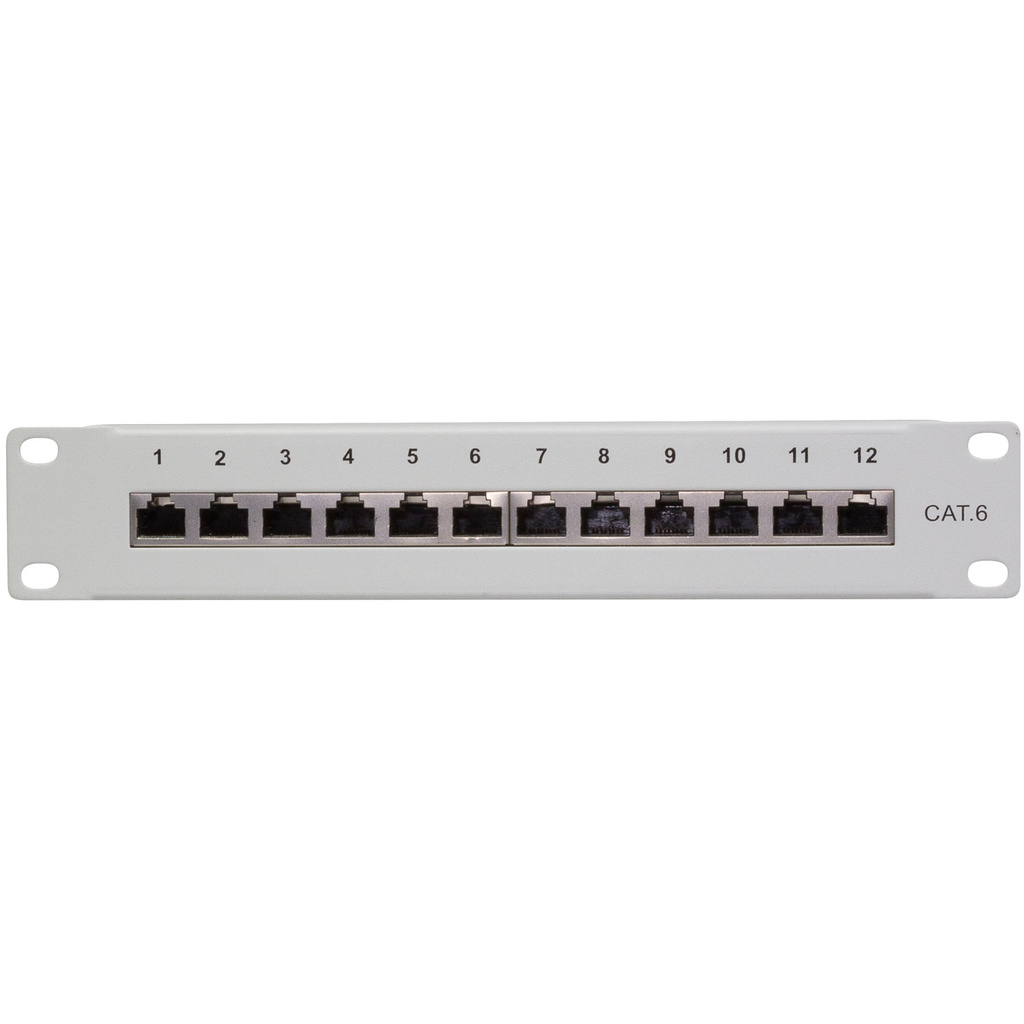 Patchpanel 12-portar Cat6 för 10" rack U1 Grå
