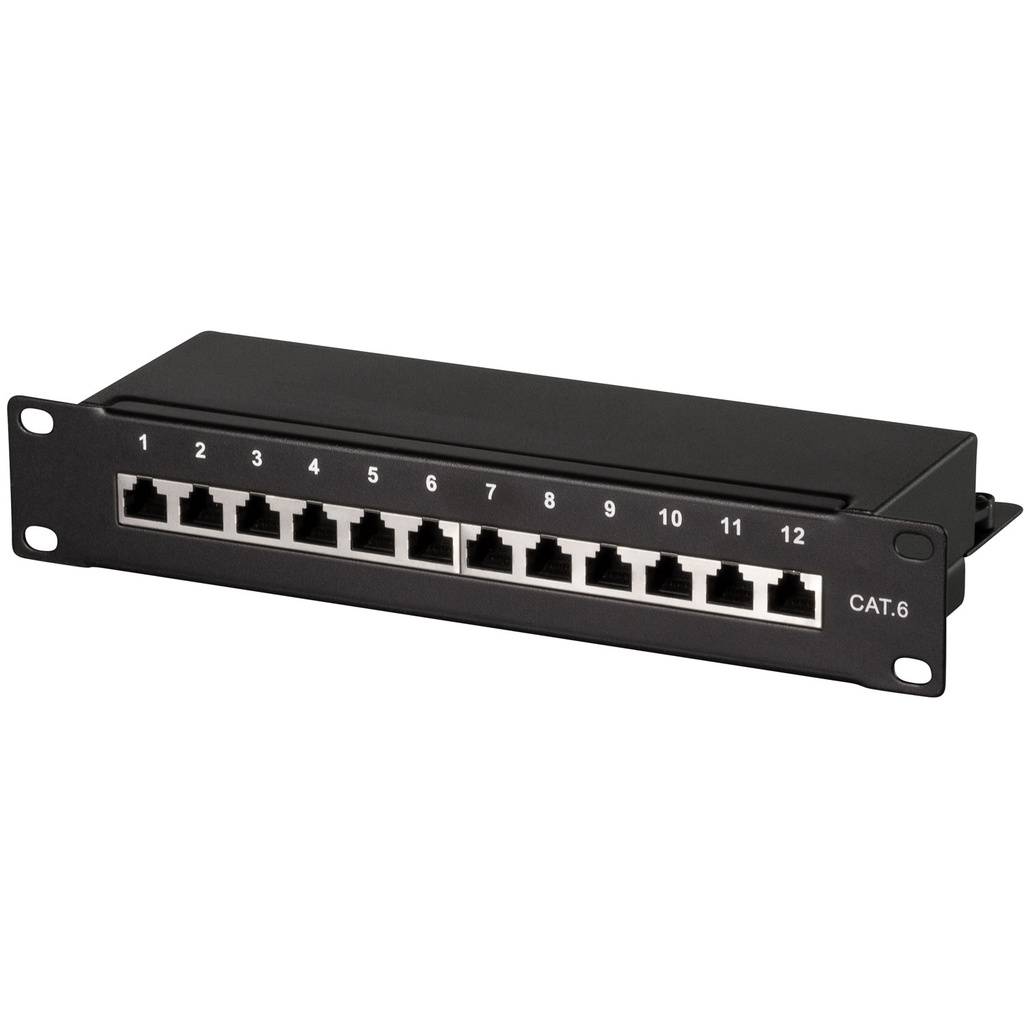 Patchpanel 12-portar Cat6 för 10" rack U1 Svart