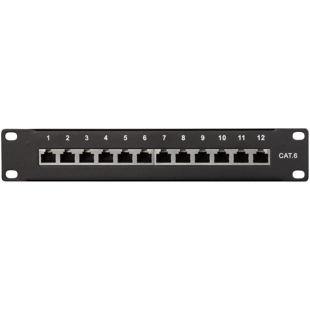 Patchpanel 12-portar Cat6 för 10" rack U1 Svart