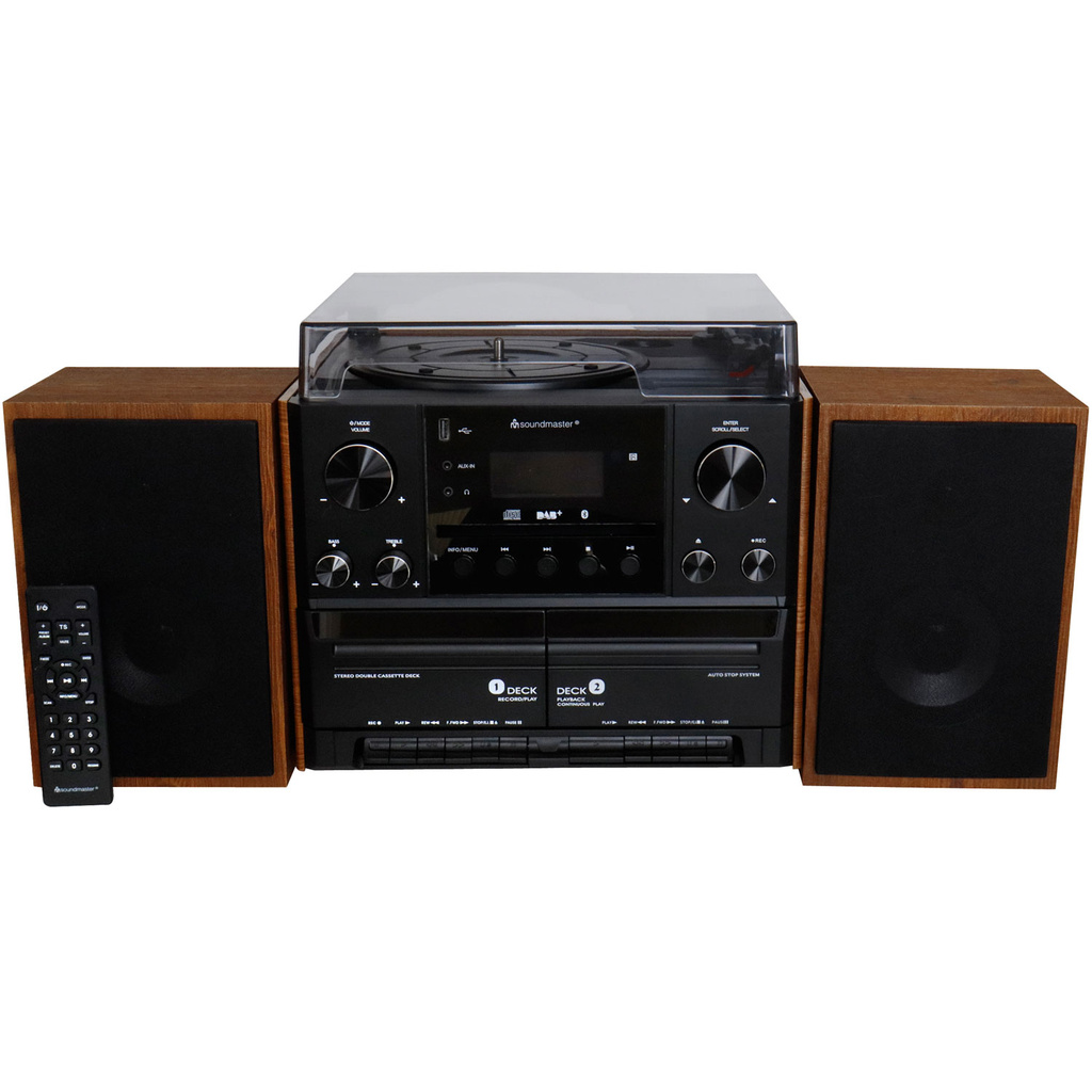 Musik-anläggning Vinyl Radio CD Dubbel-kassett Bluetooth Högtalare MCD5600BR Trä