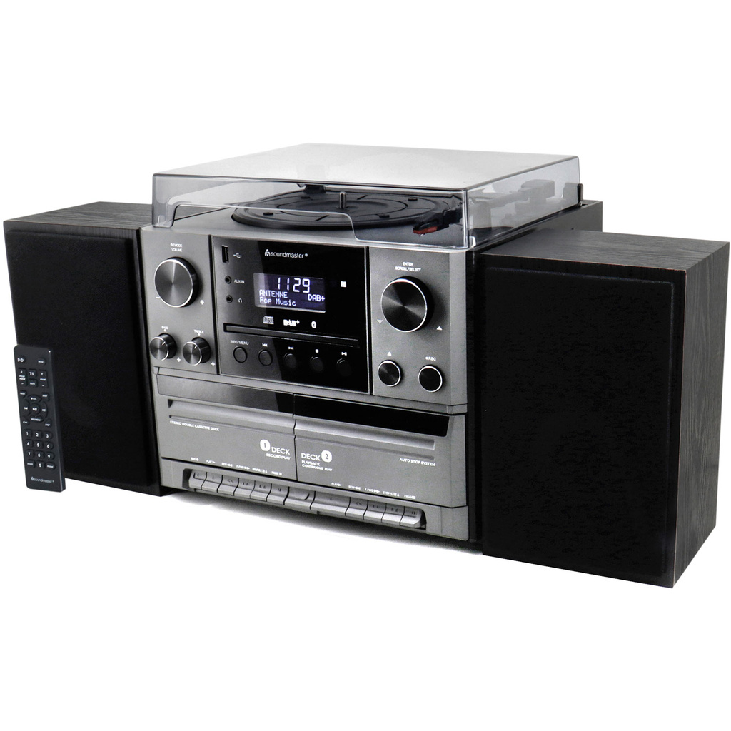 Musik-anläggning Vinyl Radio CD Dubbel-kassett Bluetooth Högtalare MCD5600SW Silvergrå