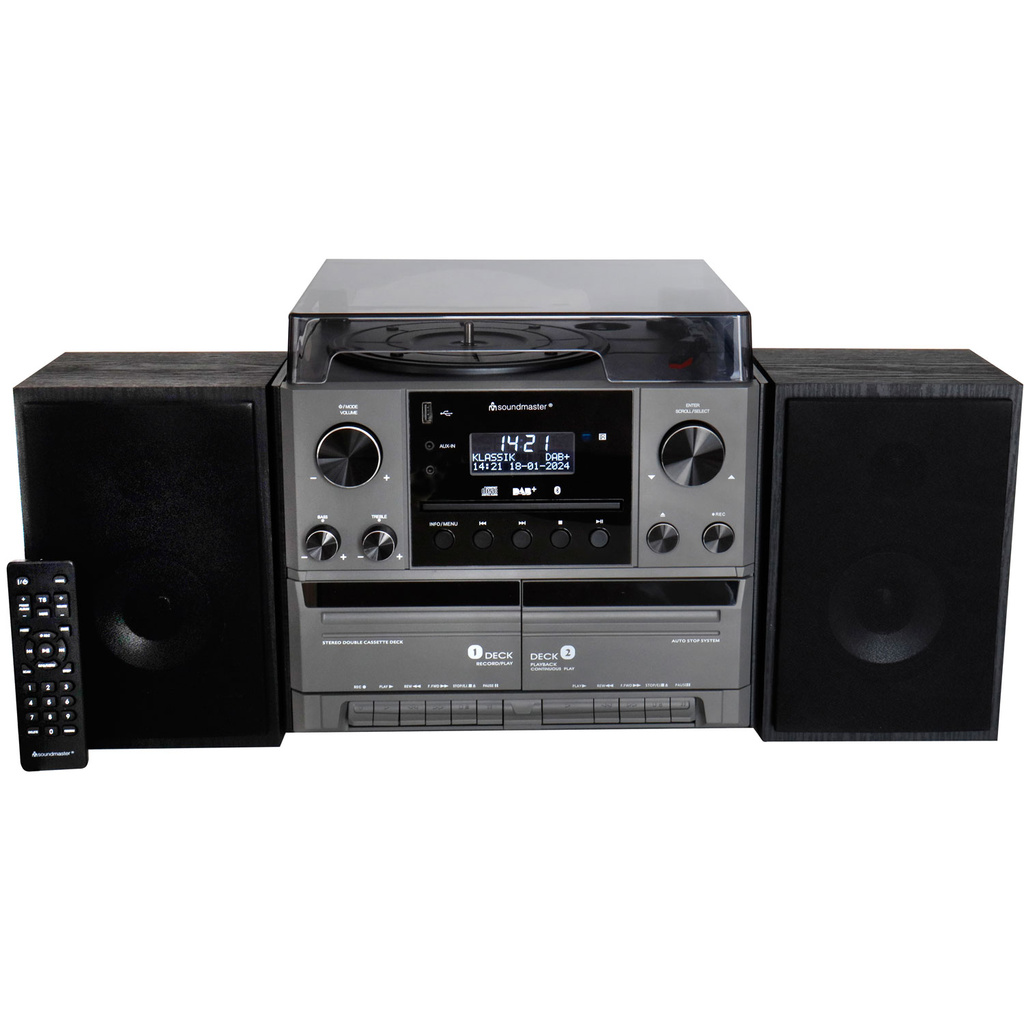 Musik-anläggning Vinyl Radio CD Dubbel-kassett Bluetooth Högtalare MCD5600SW Silvergrå