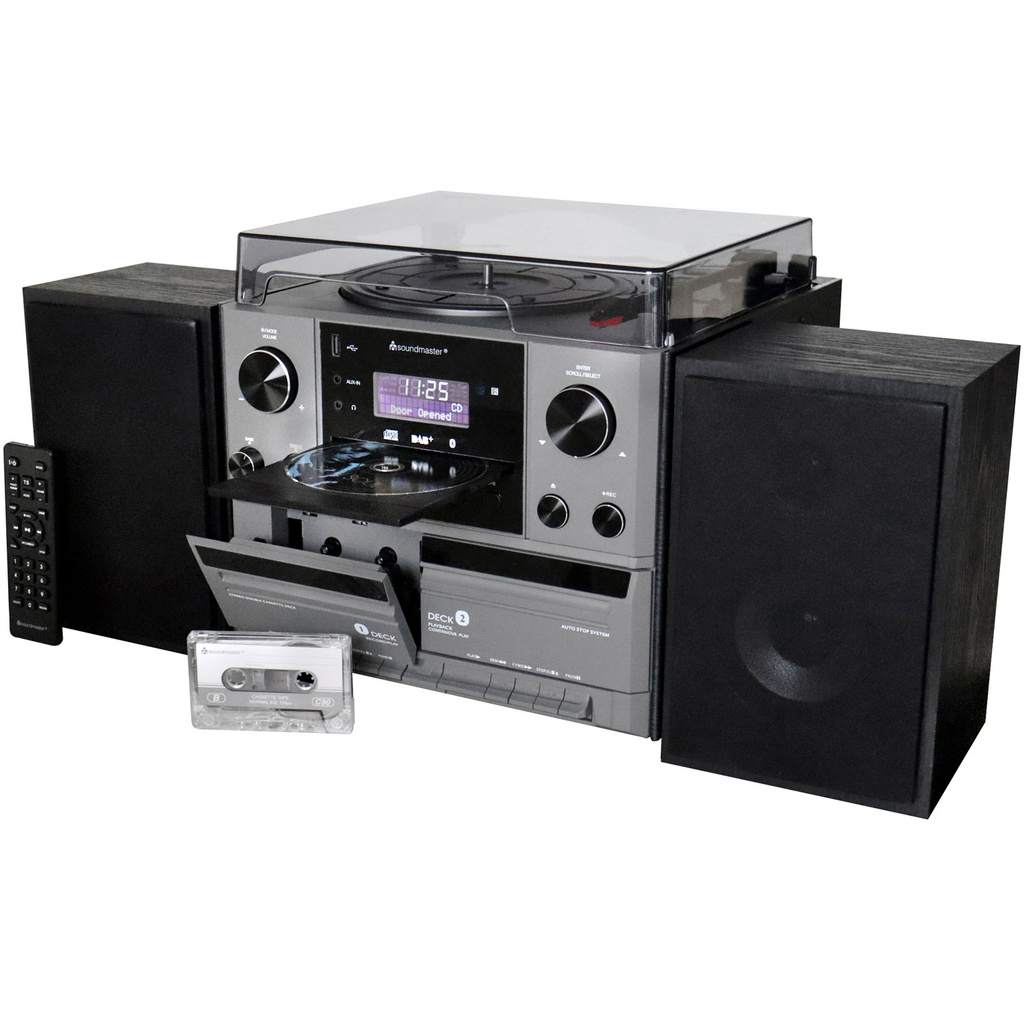 Musik-anläggning Vinyl Radio CD Dubbel-kassett Bluetooth Högtalare MCD5600SW Silvergrå