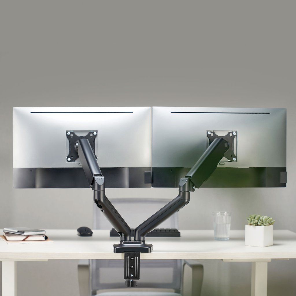 Monitorarm dubbel med fjäder 17"-32" Svart