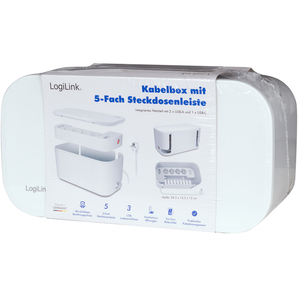 Cable box - Kabelgömma med grenuttag + USB-A/USB-C-laddning Vit