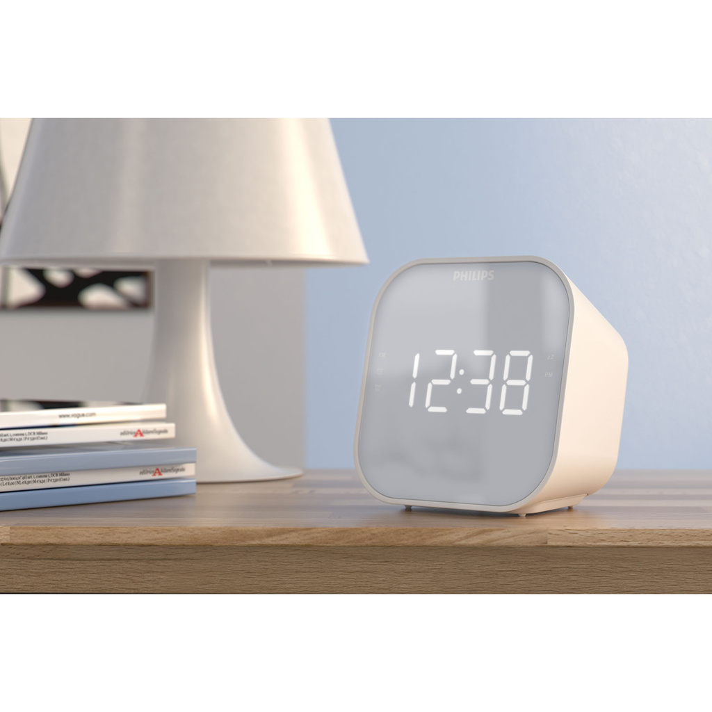 Klockradio FM Spegelfinish display Dubbla alarm TAR4406/12 Vit