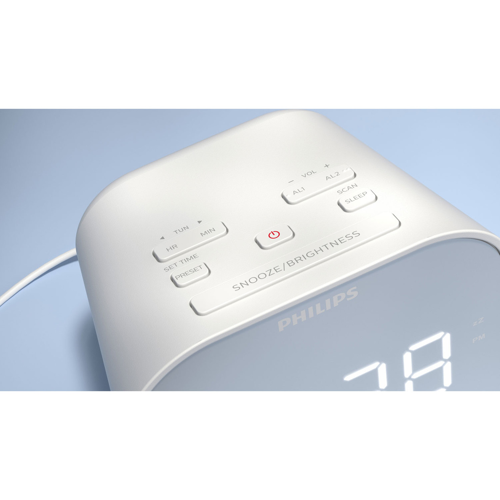Klockradio FM Spegelfinish display Dubbla alarm TAR4406/12 Vit