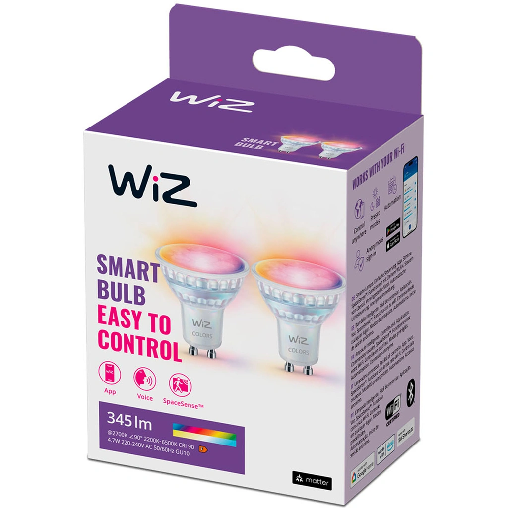 WiFi Smart LED GU10 50W 345lm Färg + Varm-kallvit 2-pack