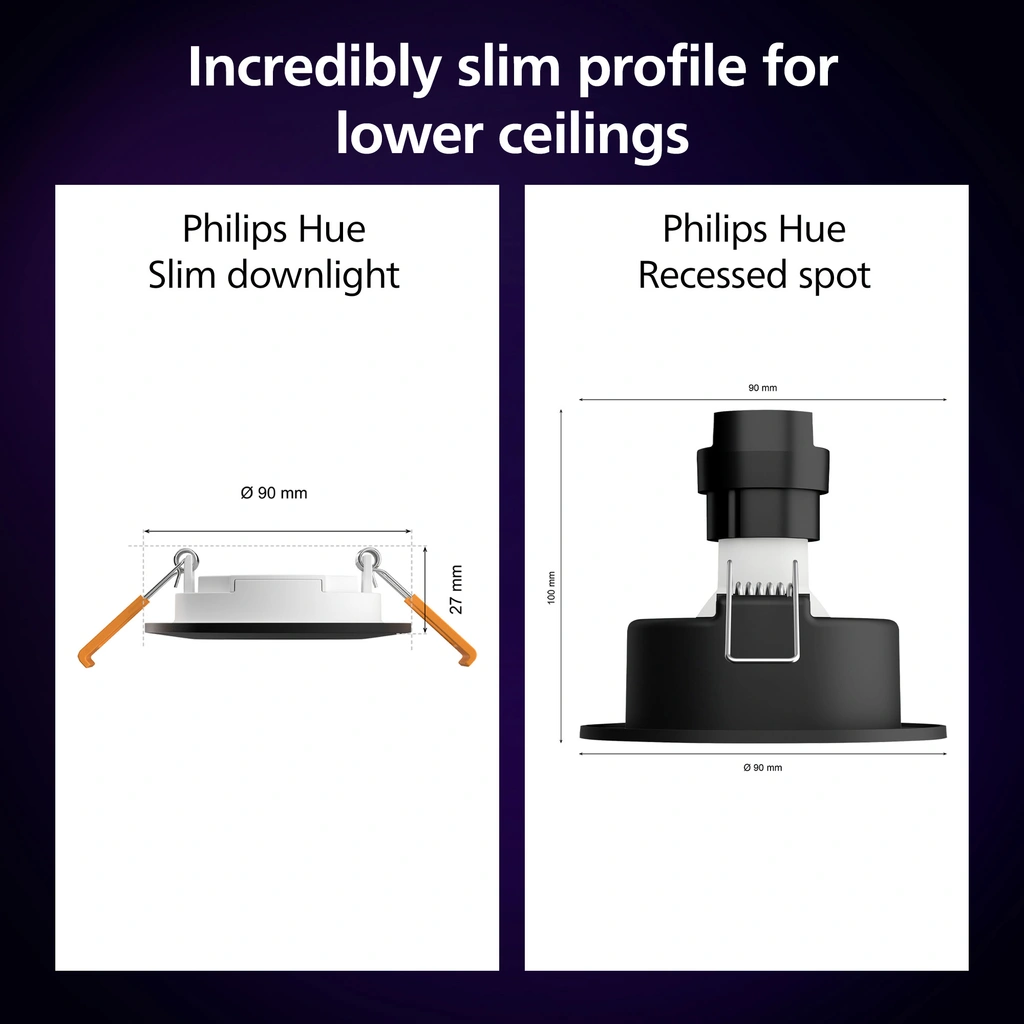 Slim Downlight S 90mm White and Color Ambiance Svart 1-pack