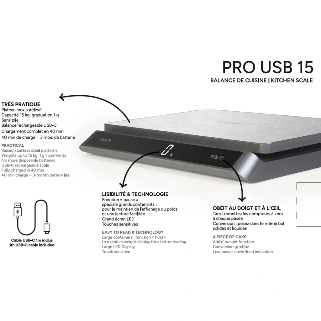 Köksvåg PRO USB-C 15kg Rostfritt IP67