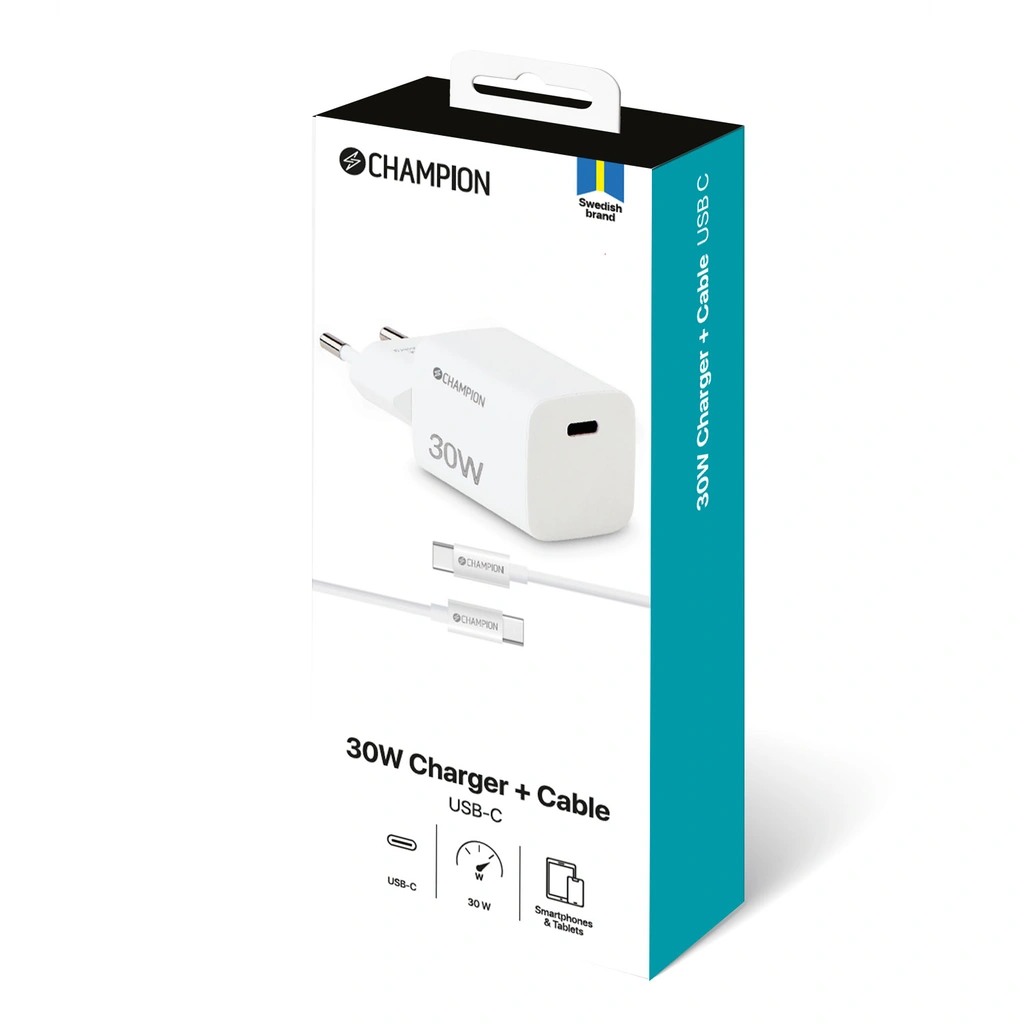 Laddare 30W + USB-C Kabel Vit