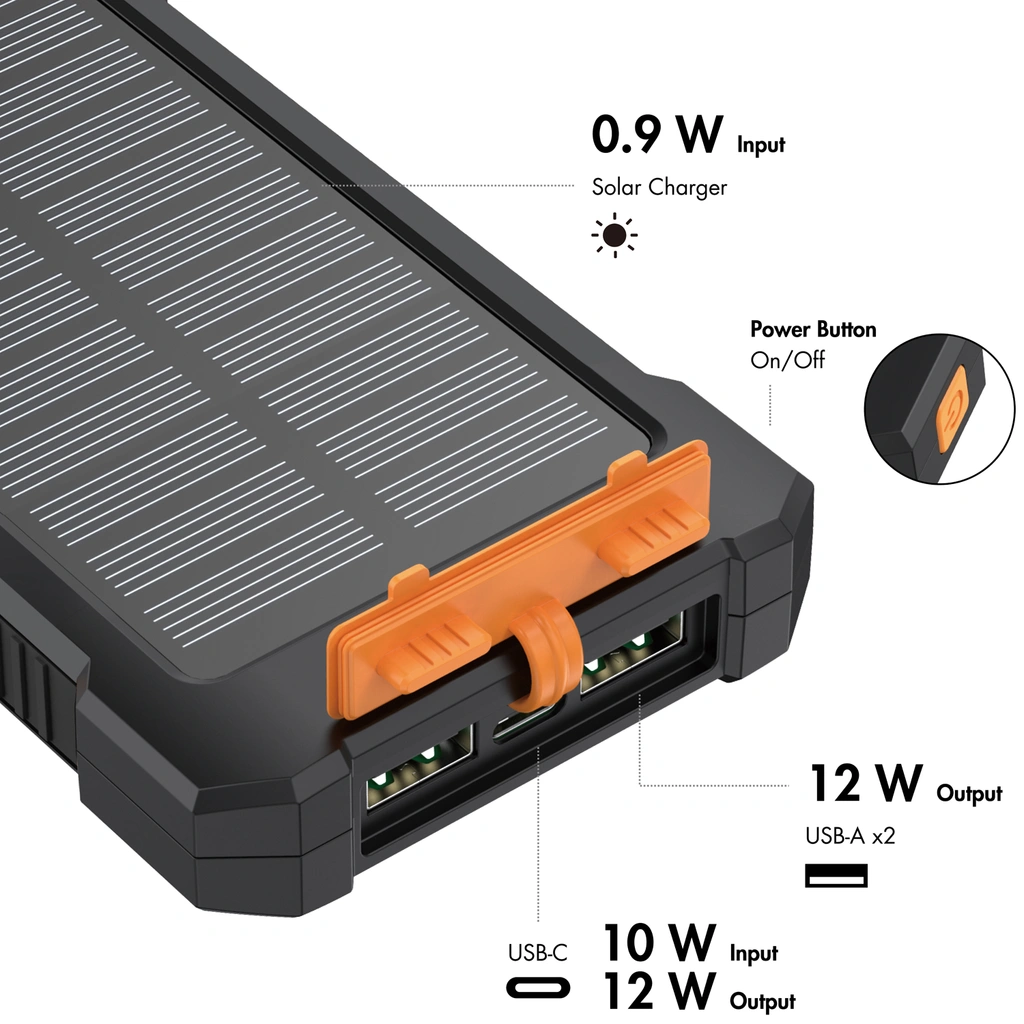 PowerBank 10,000 mAh 12W Solar Black