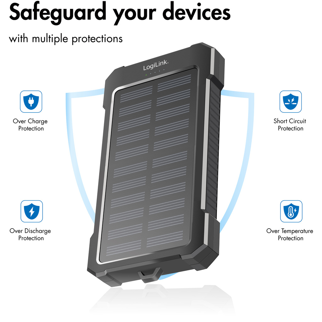 PowerBank 10.000 mAh 12W Solcell Svart