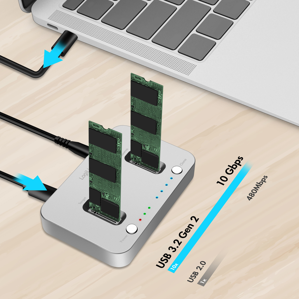 Dubbel M.2 NVMe SSD-dockningsstation USB 3.2 Gen 2