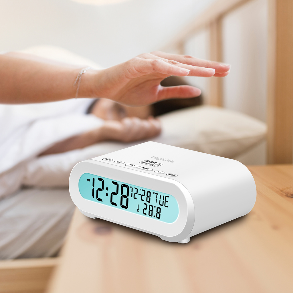 Klockradio Temp/Luftfuktighet USB-C/Batteridrift Vit