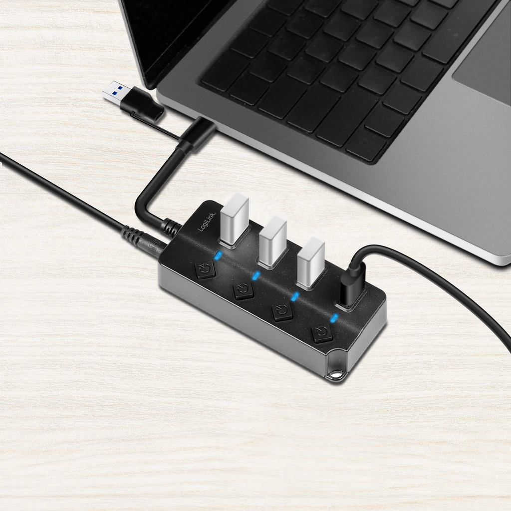 USB-hub 4-port med separata På/Av-knappar USB-C/USB-A in USB 3.2 Gen1