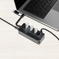 USB-hub 4-port med separata På/Av-knappar USB-C/USB-A in USB 3.2 Gen1