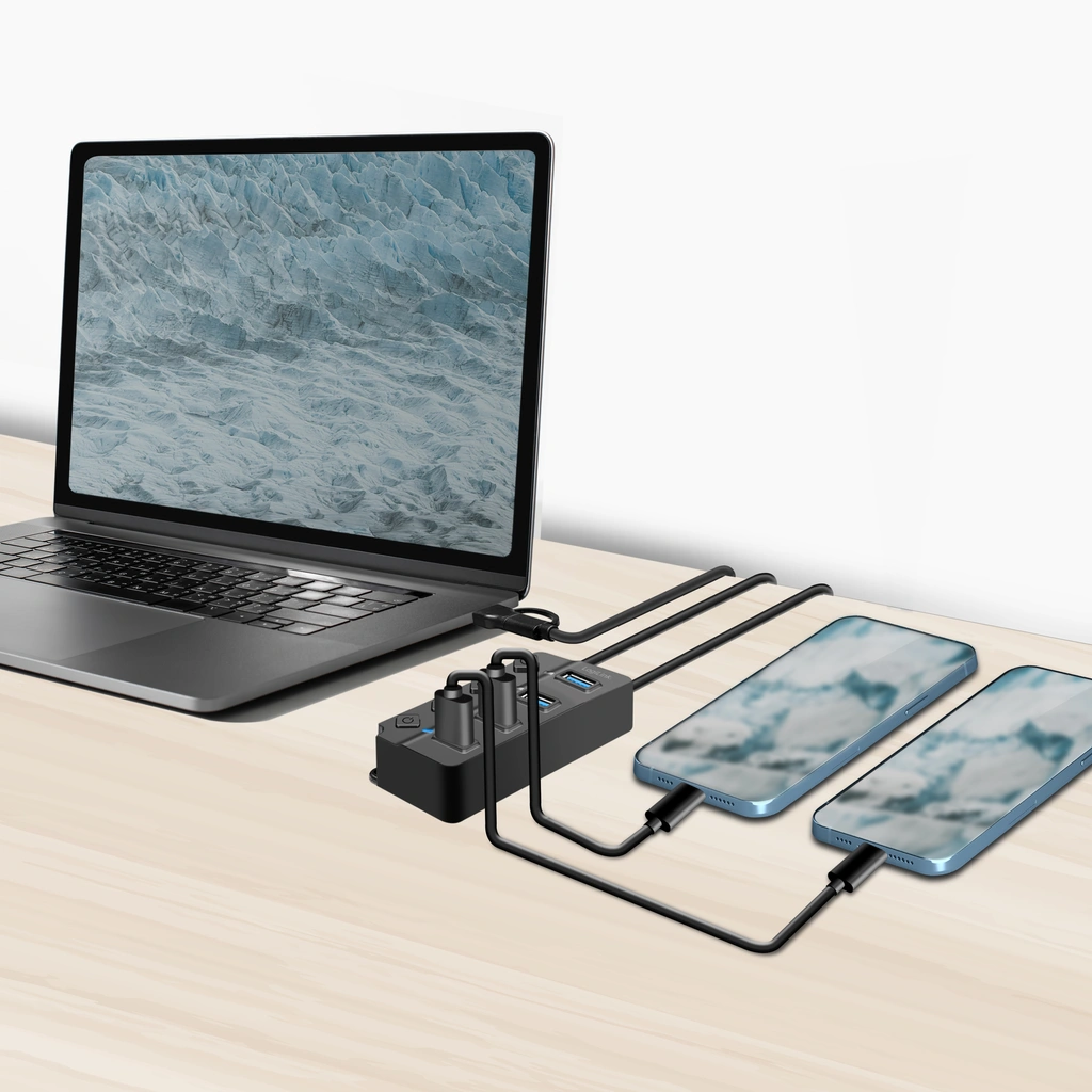 USB-hub 4-port med separata På/Av-knappar USB-C/USB-A in USB 3.2 Gen1