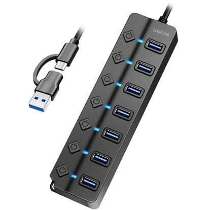 USB-hub 7-port med separata På/Av-knappar USB-C/USB-A in USB 3.2 Gen1