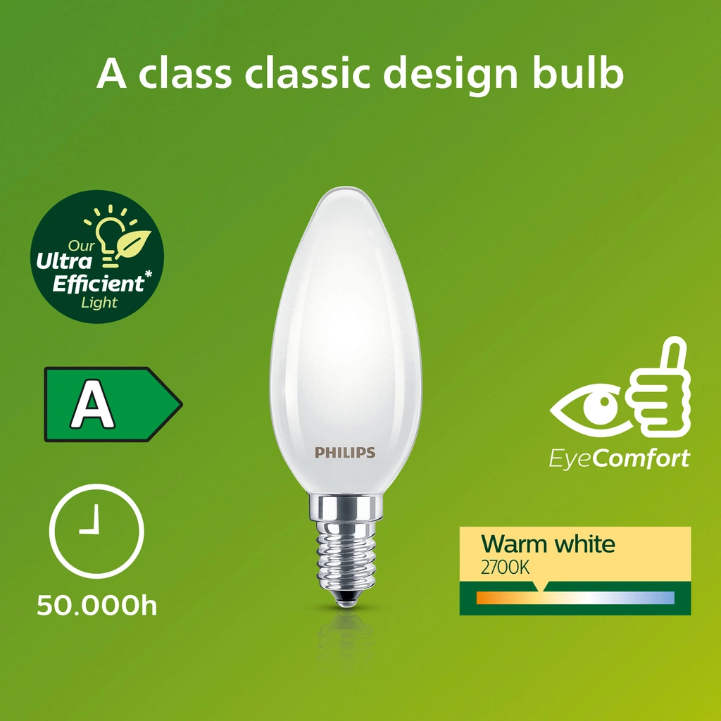 LED E14 Kron B35 2,3W (40W) Frostad 485lm 2700K Energiklass A