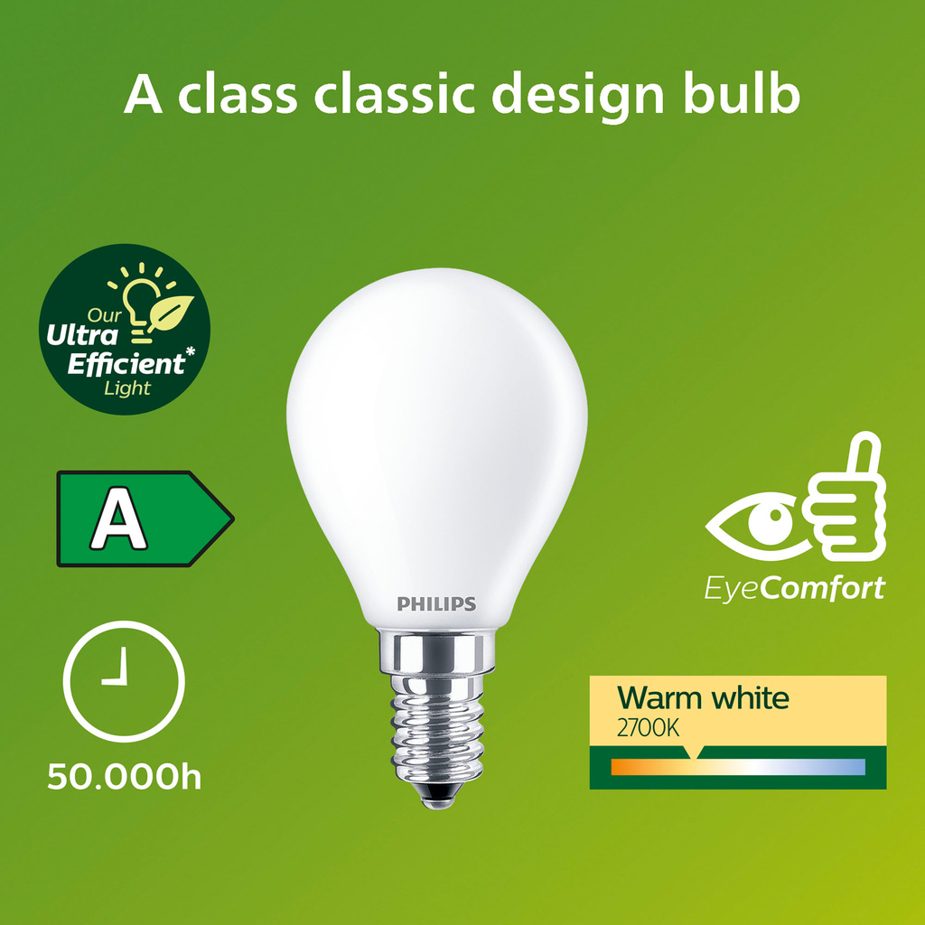 LED E14 Klot P45 2,3W (40W) Frostad 485lm 2700K Energiklass A