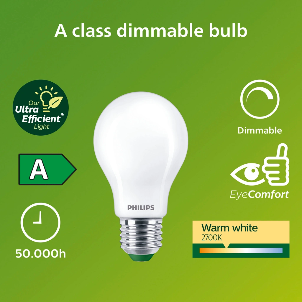 LED E27 Normal A60 4W (60W) Frostad 840lm Dimbar 2700K Energiklass A