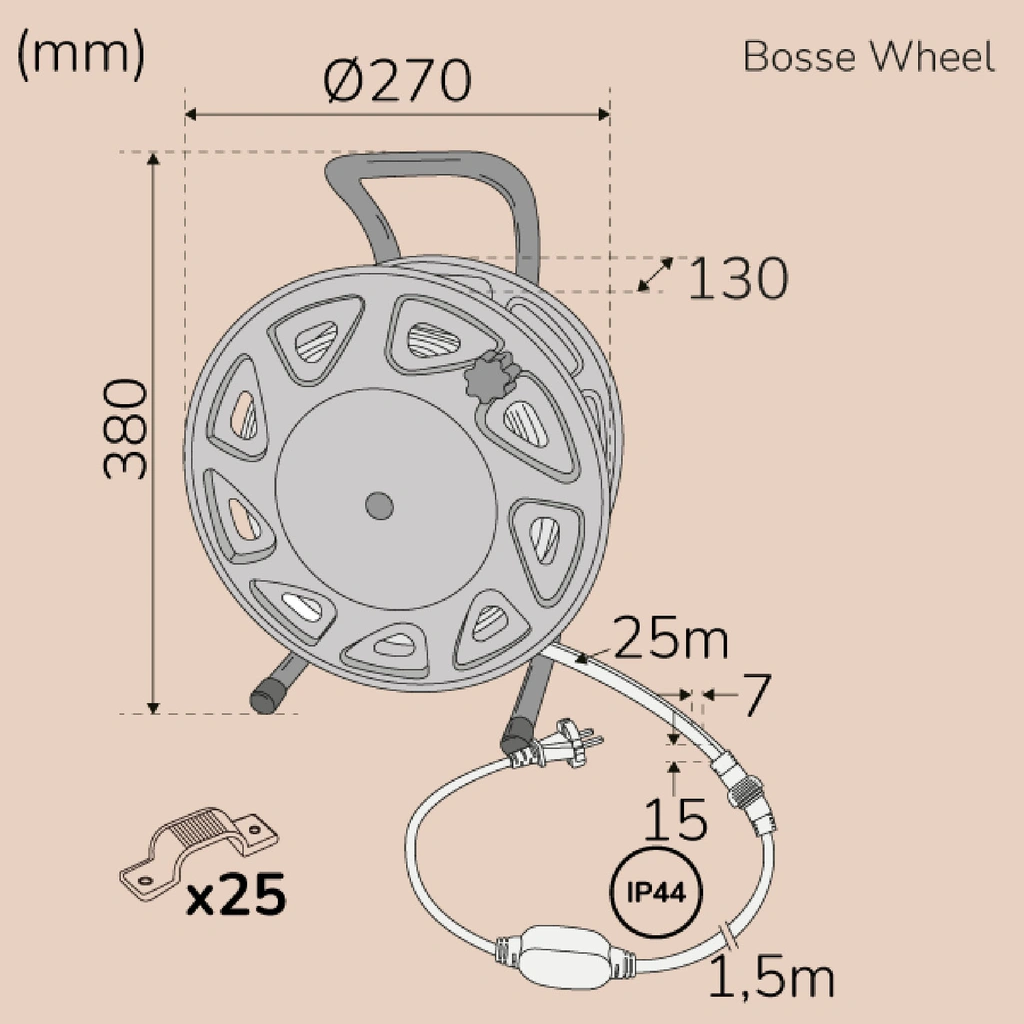 Bosse Work Wheel Ledstrip arbetsbelysning 25m IP65 4000K 200W 20000lm