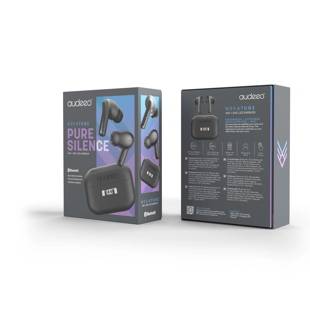 Hörlurar In-Ear TWS ANC ENC LED Novatune Svart