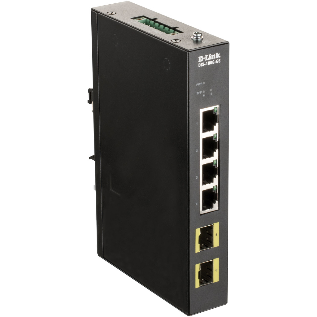 DIS-100G-6S 4-port Gigabit Industriell Switch med 2 x 100/1000M SFP