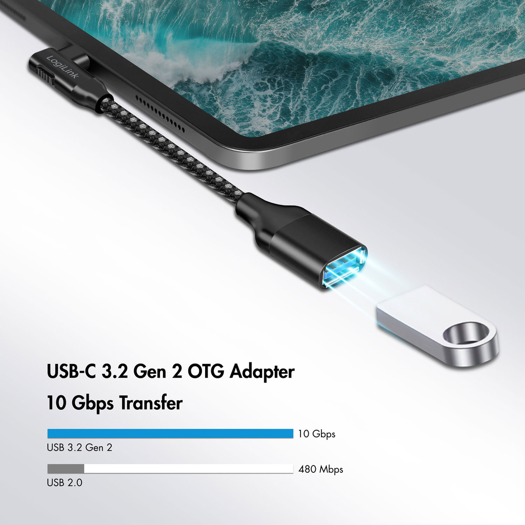 USB-C to USB-A OTG cable Angled 15W 0.15m Black