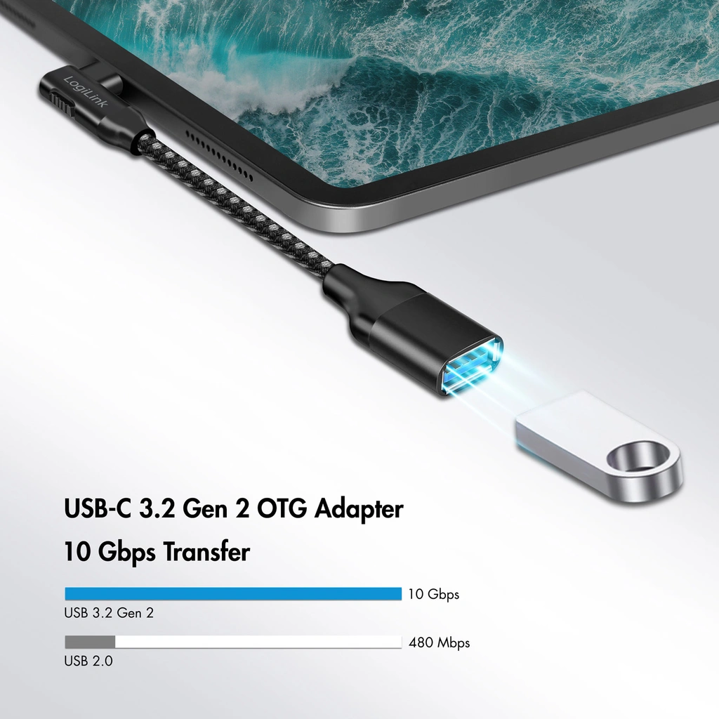 USB-C to USB-A OTG cable Angled 15W 0.15m Black