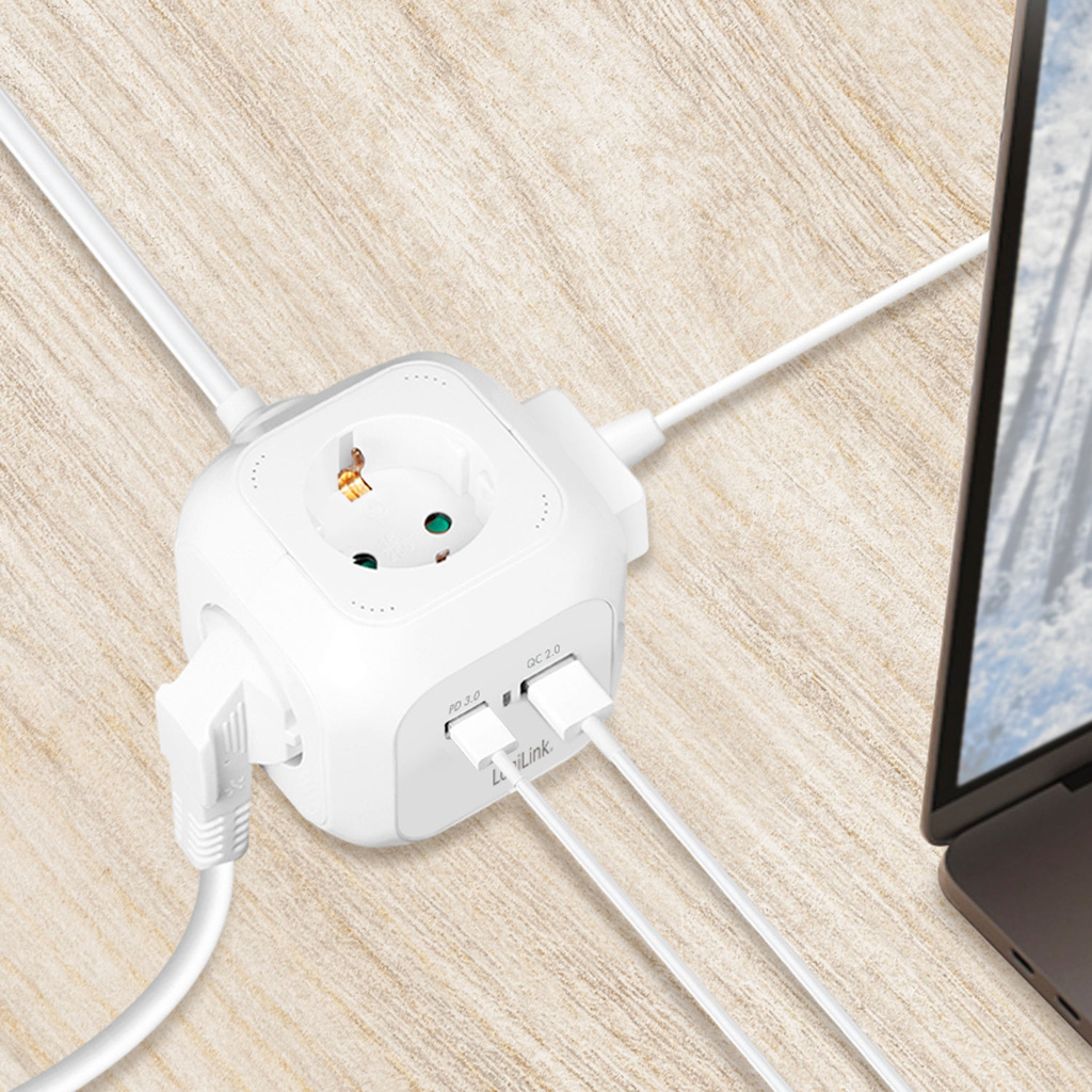 Power Cube Multi-grenuttag + USB-A/USB-C PD 20W