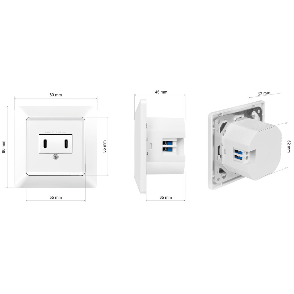 Vägguttag med 2xUSB-C PD 25W