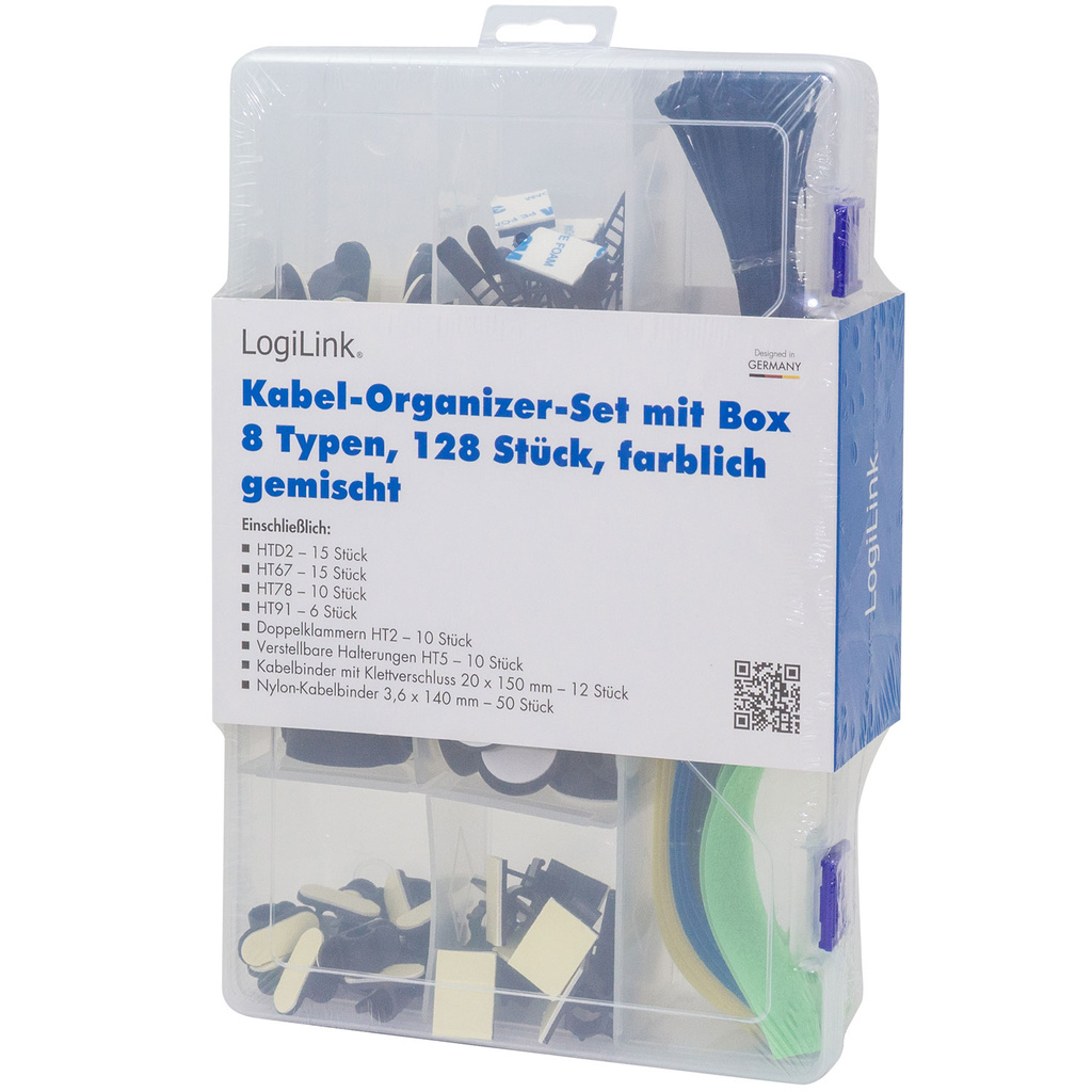8-Piece Cable Management Set 128 Pieces Assorted Colours