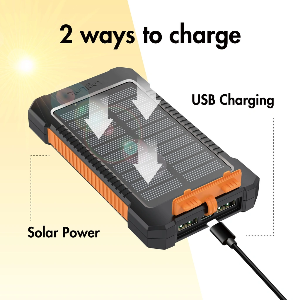 PowerBank 6.000 mAh 10W Solcell Svart/Orange