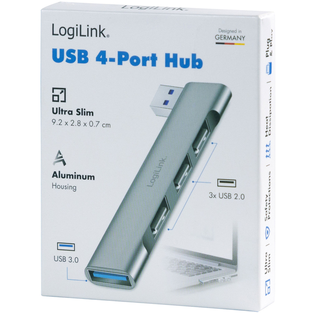 Ultraslim 4-port USB-A hub 1 x USB-A3.0, 3 x USB-A2.0