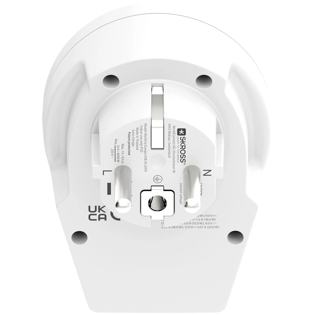 Reseadapter Världen till Europa USB-A/USB-C 20W Jordad