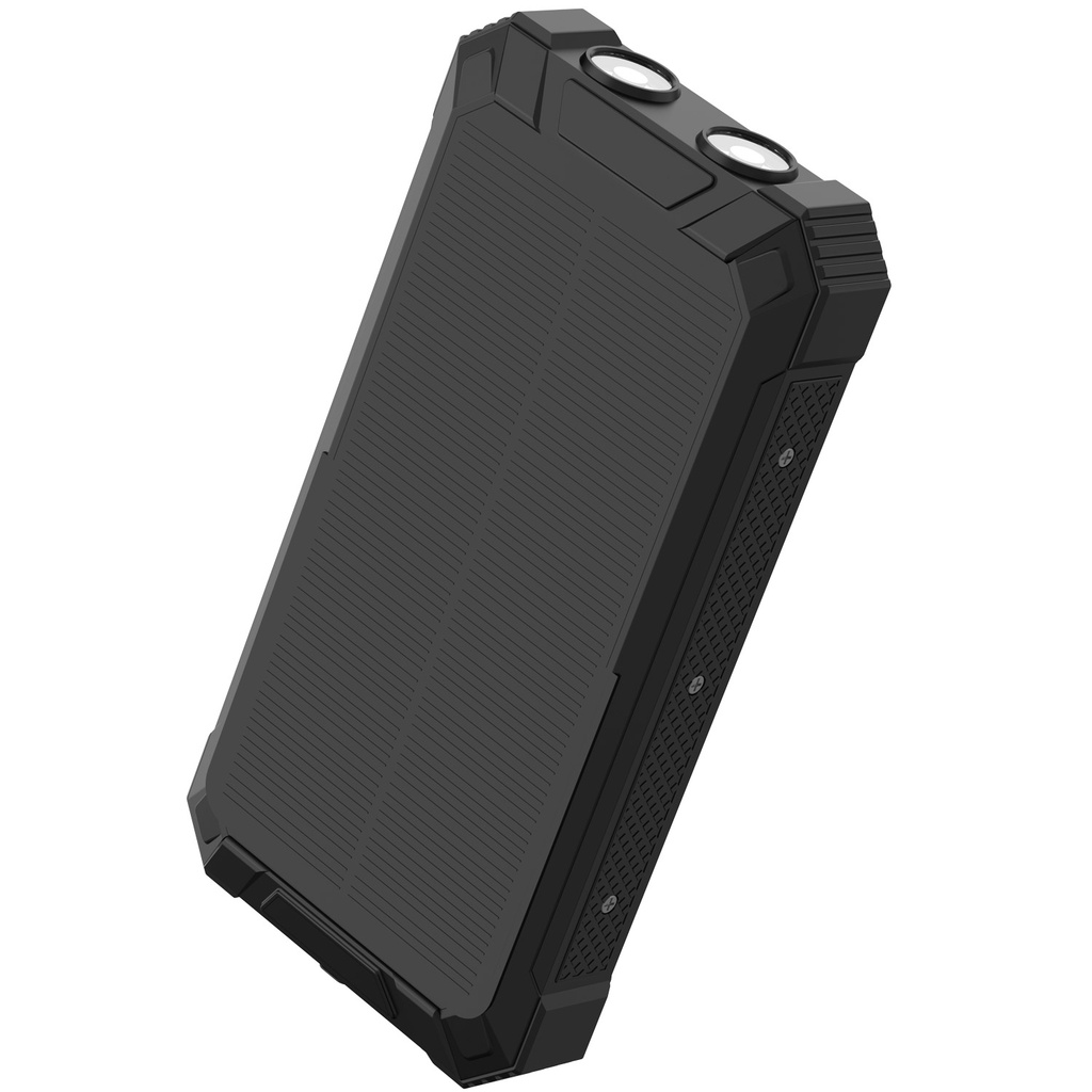 PowerBank 20.000 mAh Solcell 4st kablar + trådlös laddning Svart