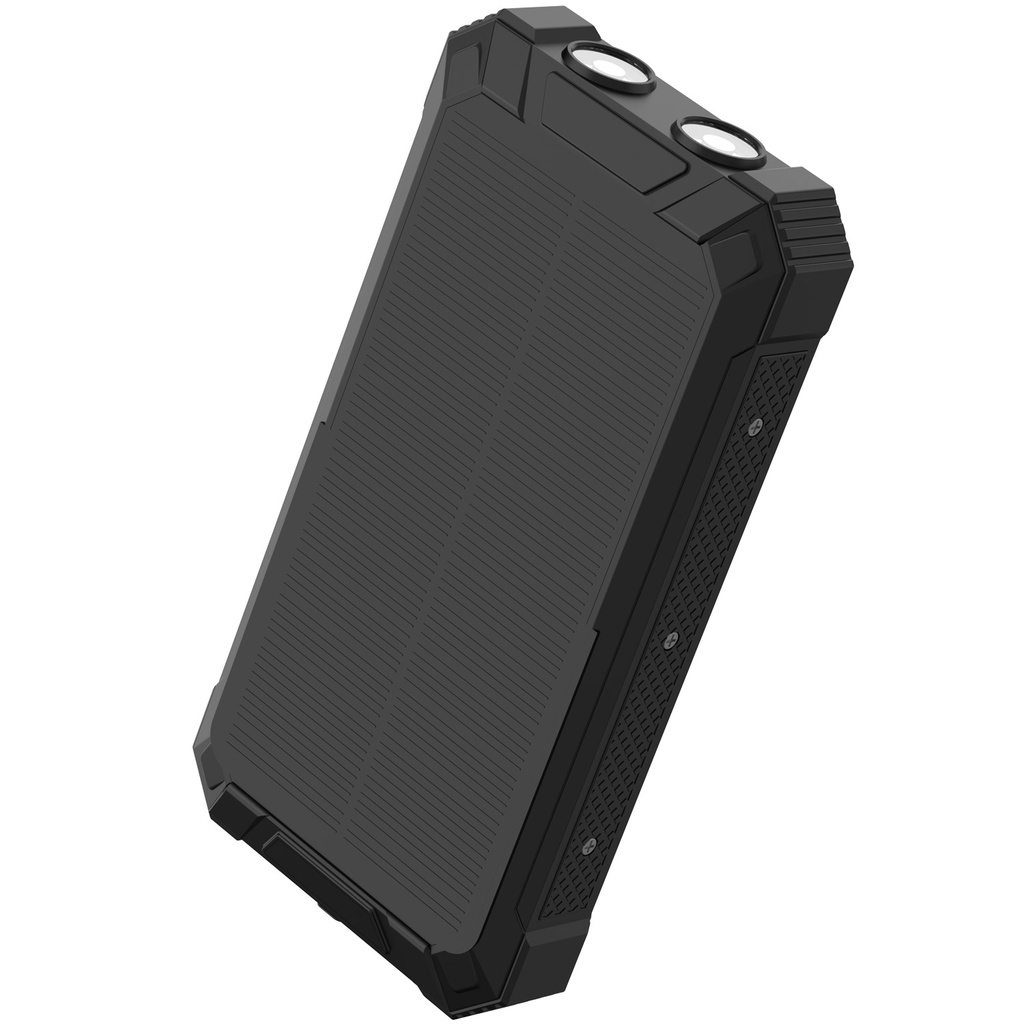 PowerBank 20.000 mAh Solcell 4st kablar + trådlös laddning Svart
