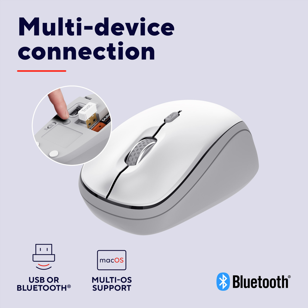 Yvi+ Wireless mouse Bluetooth / 2,4 GHz White