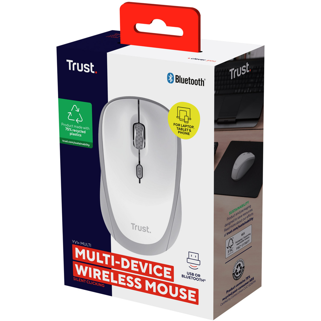 Yvi+ Wireless mouse Bluetooth / 2,4 GHz White
