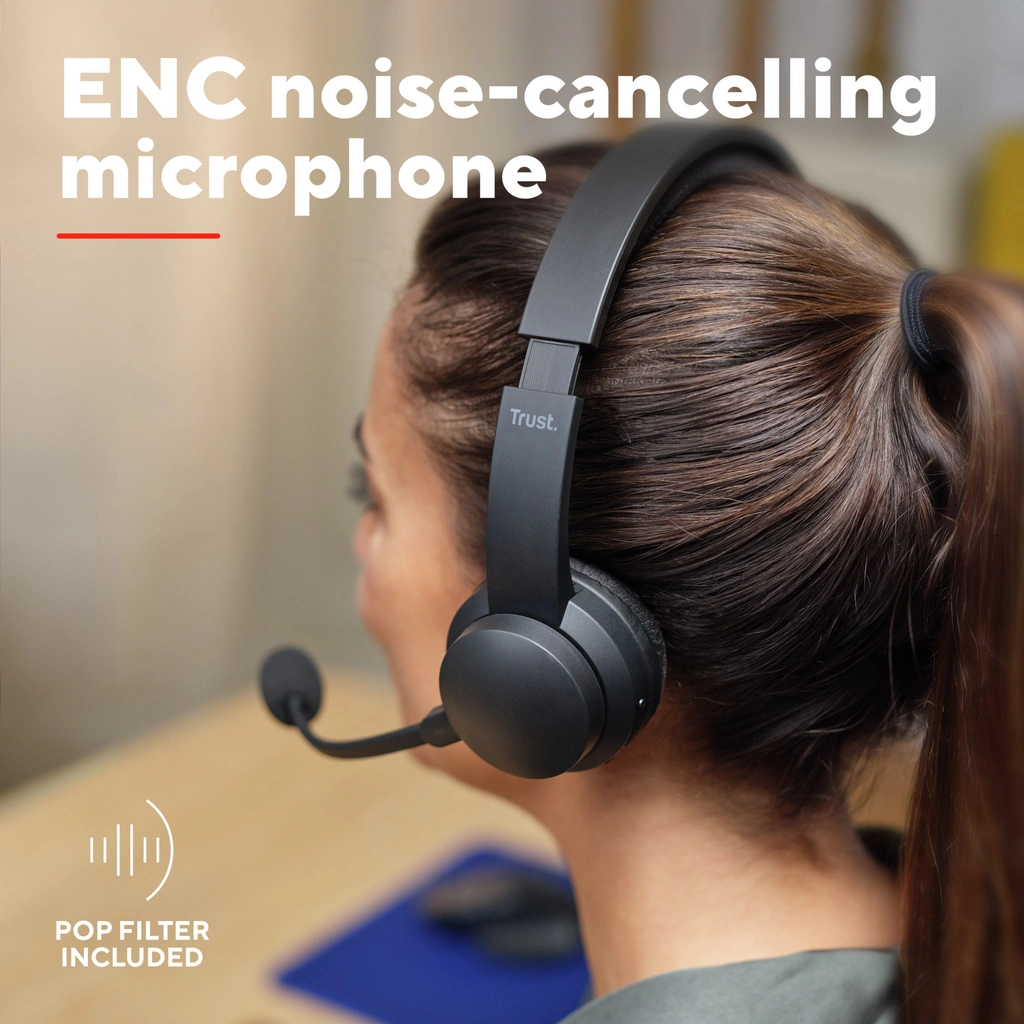 Ayda Trådlöst PC-headset Bluetooth ENC Svart