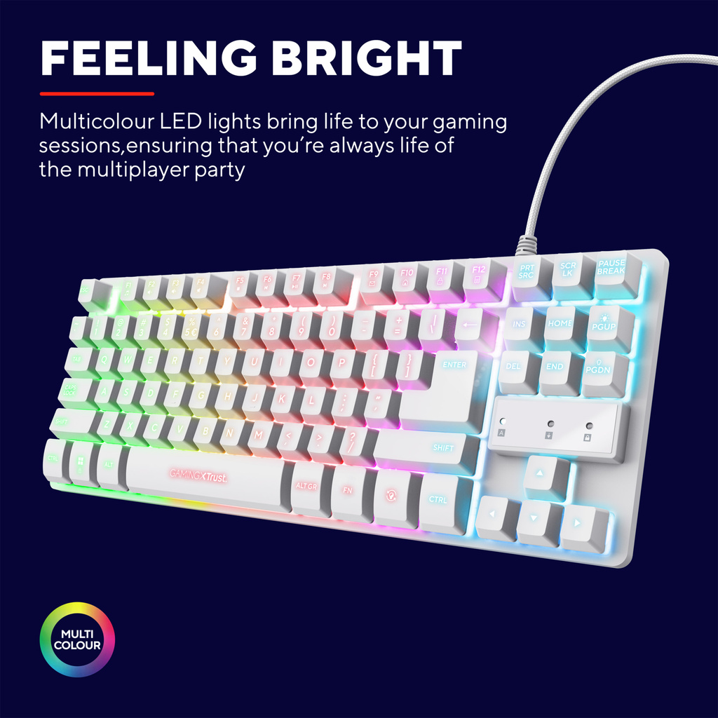 GXT 833W Thado Gamingtangentbord TKL RGB Nordisk layout Vit