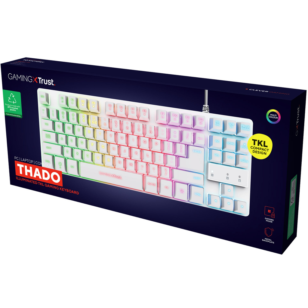 GXT 833W Thado Gamingtangentbord TKL RGB Nordisk layout Vit