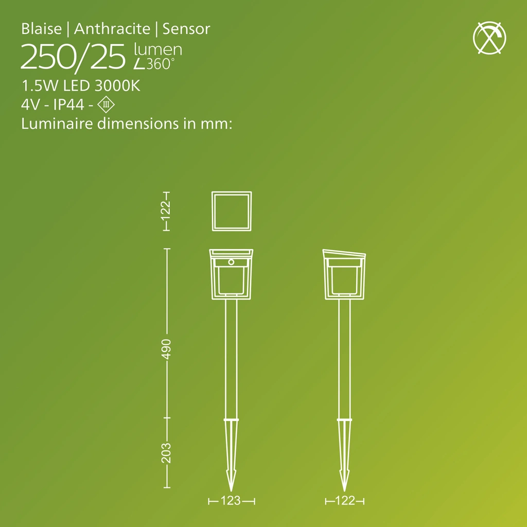 Blaise Piedestal Solcell LED 250/20lm Svart