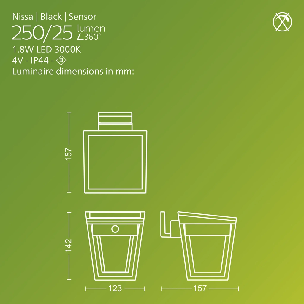 Nissa Vägglampa Solcell LED 250/20lm Svart