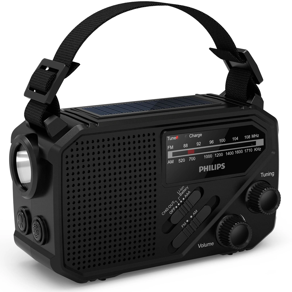 Radio AM/FM Torch Solar Hand crank Black